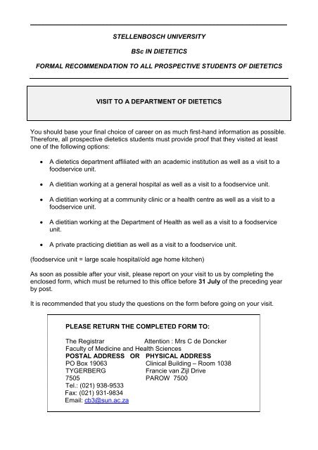 Dietetics - Stellenbosch University. What sets us apart?