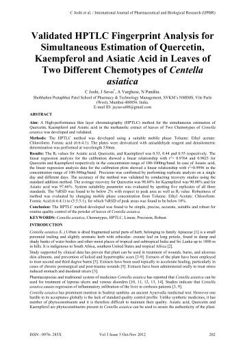 Validated HPTLC Fingerprint Analysis for Simultaneous Estimation ...