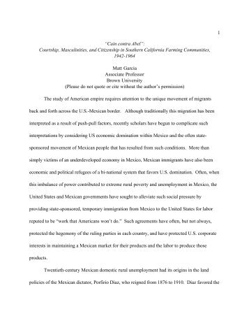 1 âCain contra Abelâ: Courtship, Masculinities, and Citizenship in ...