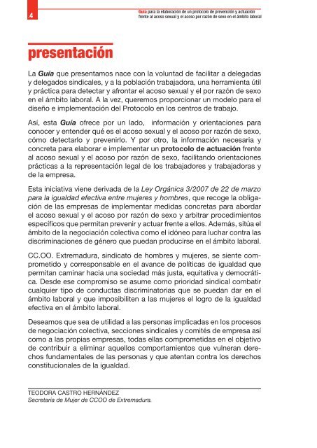 un protocolo de prevención y actuación frente al acoso ... - CCOO