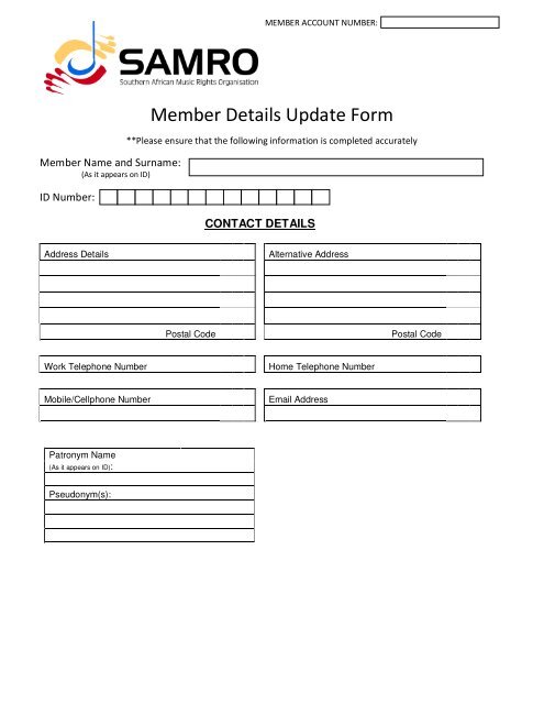 Member Details Update Form - samro