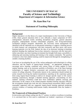 Teaching Philosophy - Faculty of Science and Technology ...