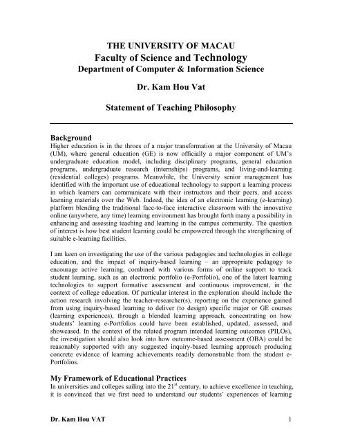 Teaching Philosophy - Faculty of Science and Technology ...