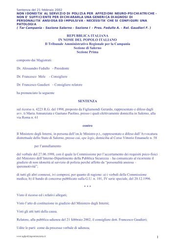 Sentenza del 21 febbraio 2002_Non idoneitÃ  al servizio di polizia