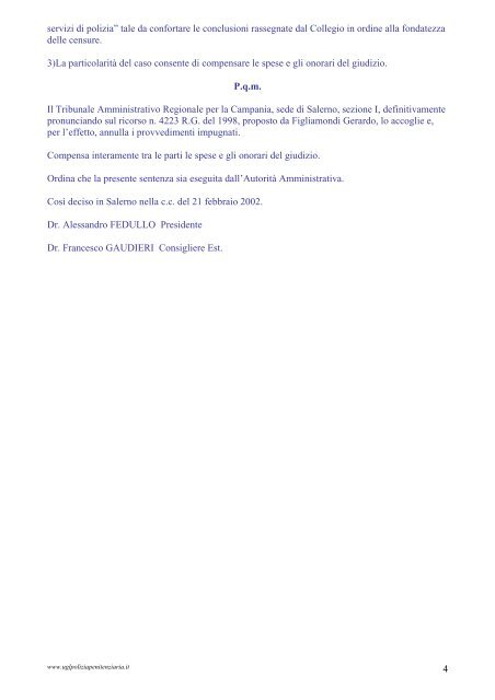 Sentenza del 21 febbraio 2002_Non idoneitÃ  al servizio di polizia