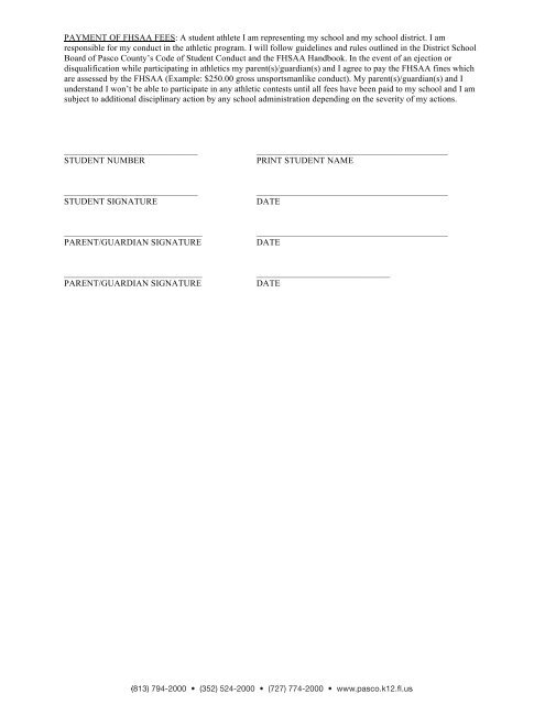 Athletic participation form - Pasco County Schools