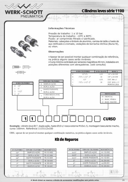 Cilindros Leves, SÃ©rie 2100 e Especiais - Raoli