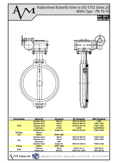 Art B51, Wafer Type Butterfly Valve ISO 5752 Series 20 ... - Avm.no