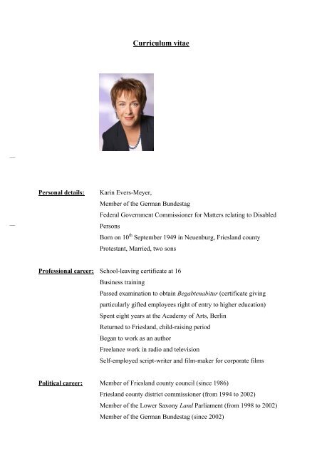 Curriculum vitae - Karin Evers-Meyer