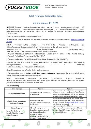 2.0.5 Upgrade Manual for Pocketbook 902