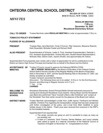 Minutes of the 12-18-07 Board Meeting - Onteora Central School ...