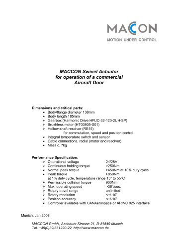 Datasheet: MACCON A380 Door Actuator - MACCON GmbH