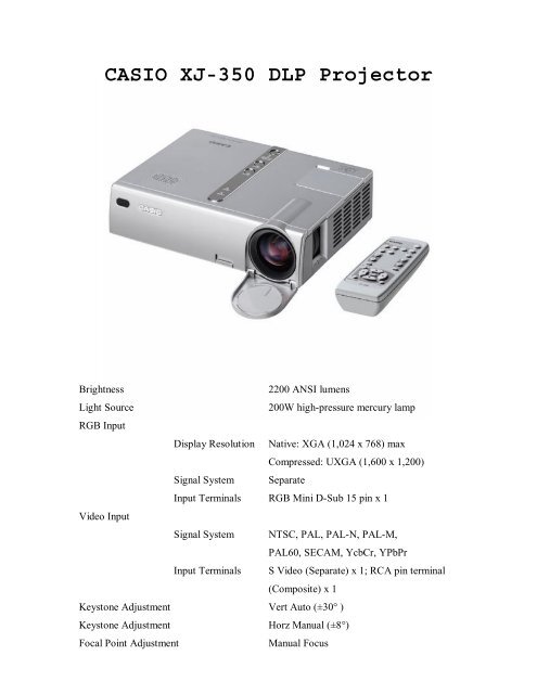 CASIO XJ-350 DLP Projector - Network Spectrum, Inc.