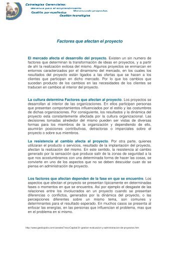 Factores que afectan el proyecto