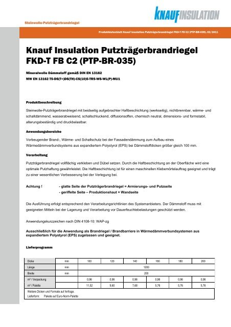 Knauf Insulation Putzträgerbrandriegel FKD-T FB C2 (PTP-BR-035)