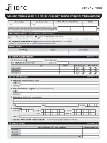 third party payment declaration form for employee - IDFC Mutual Fund