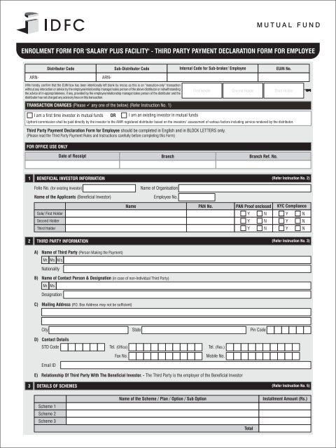 third party payment declaration form for employee - IDFC Mutual Fund
