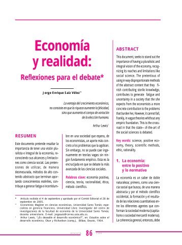 8. Economía y realidad: Reflexiones para el debate. Por