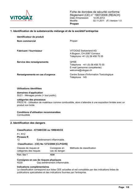 Fiche de données de sécurité - VITOGAZ Switzerland