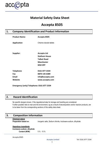 accetpta 8505 MSDS - chlorine dioxide - Accepta Water Treatment
