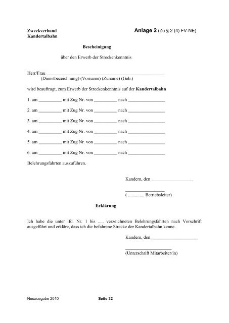 Sammlung betrieblicher Vorschriften (SbV) - Kandertalbahn