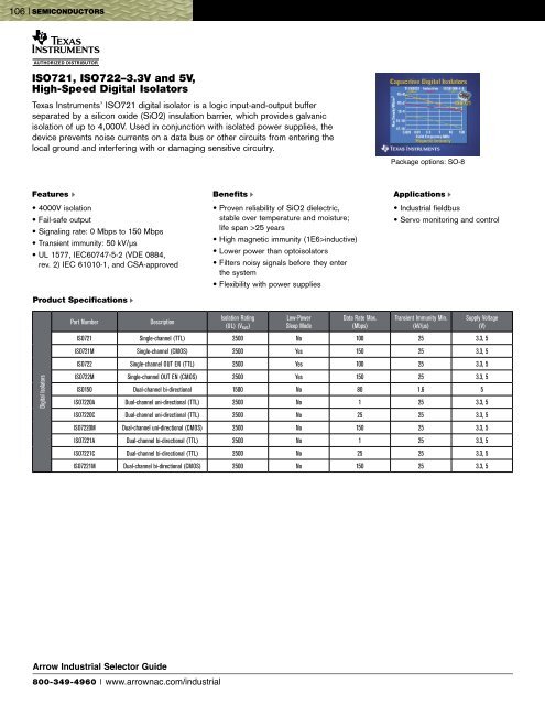 ISO721, ISO722â€“3.3V and 5V, High-Speed Digital Isolators