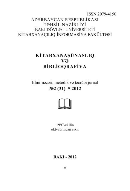 kitabxanaÅÃ¼naslÄ±q vÉ biblioqrafiya:2012â2 - BakÄ± DÃ¶vlÉt Universiteti