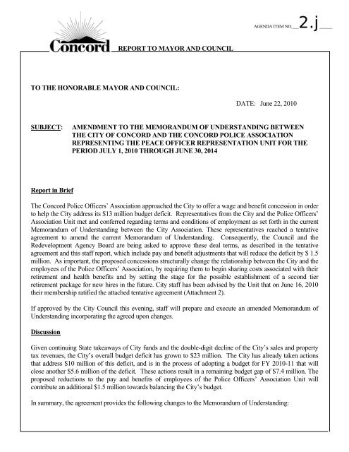 Amendment to MOU through June 30, 2014 - City of Concord
