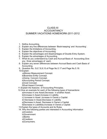 class-xi accountancy summer vacations homework-2011-2012