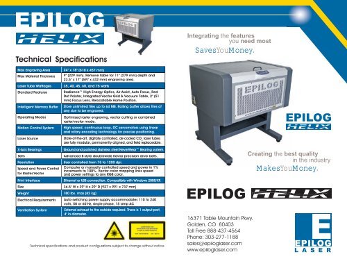 Epilog Helix Technical Specifications