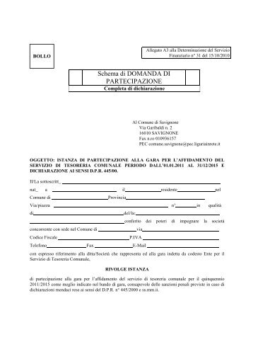 Modello istanza di ammissione completo di dichiarazione