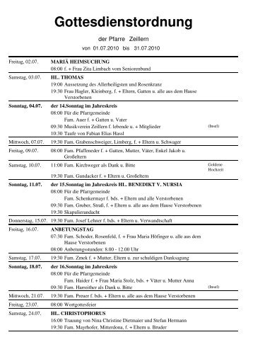 Gottesdienstordnung - Zeillern
