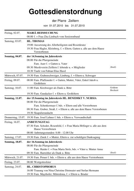 Gottesdienstordnung - Zeillern