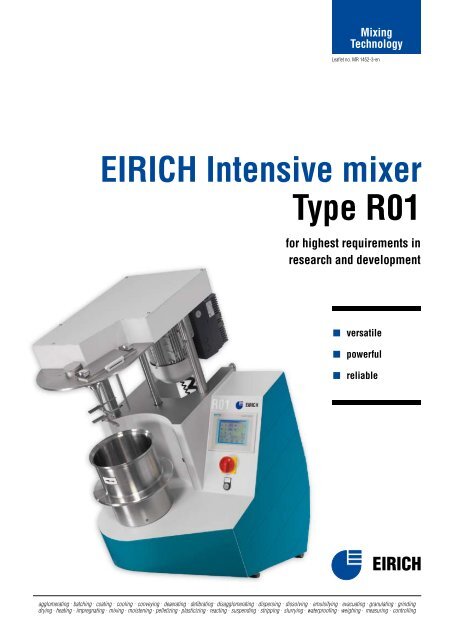EIRICH Intensive mixer Type R01 for highest requirements in ...