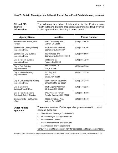 How to Obtain Plan Approval and Health Permit for a Food Facility