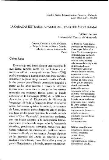 La Caracas iletrada: a partir del Diario de Ãngel Rama - Estudios ...