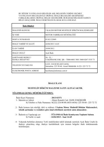 5 kalem Motor Muhtelif Döküm Malzemeleri - Tülomsaş