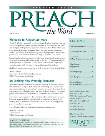 Vol 1.1 Preach the Word Aug 1997 (PDF) - Grow in Grace