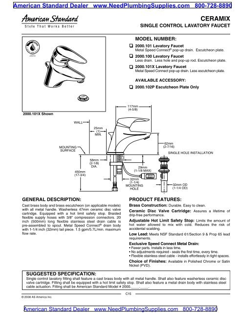 Spec Sheet - The Faucet Depot