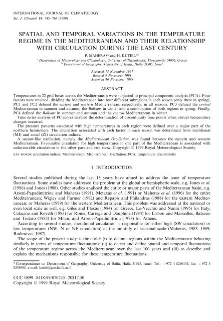 spatial and temporal variations in the temperature regime in the ...