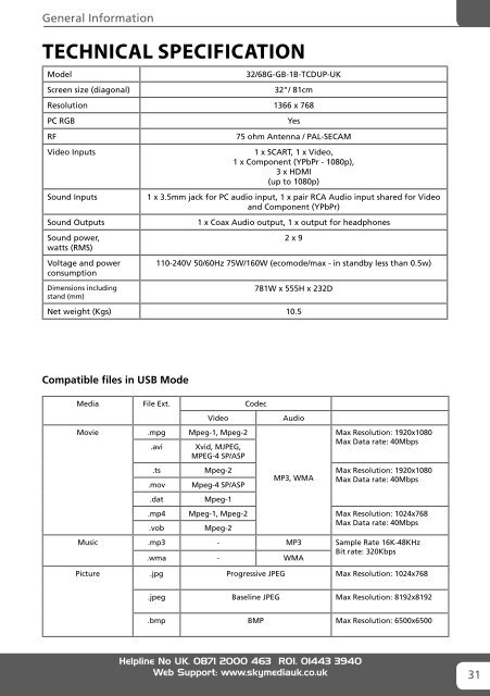 Manual - UMC- 32-68G-GB-1B-TCDUP-UK.indd - Sky Media UK LTD