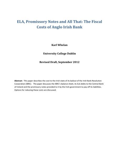ELA, Promissory Notes and All That: The Fiscal Costs ... - Karl Whelan