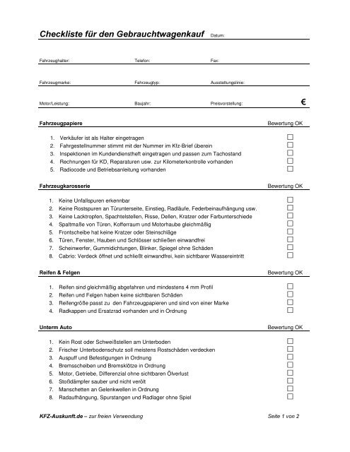Checkliste - KFZ-Auskunft.de