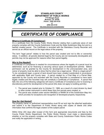 Certificate of Compliance Application - Stanislaus County