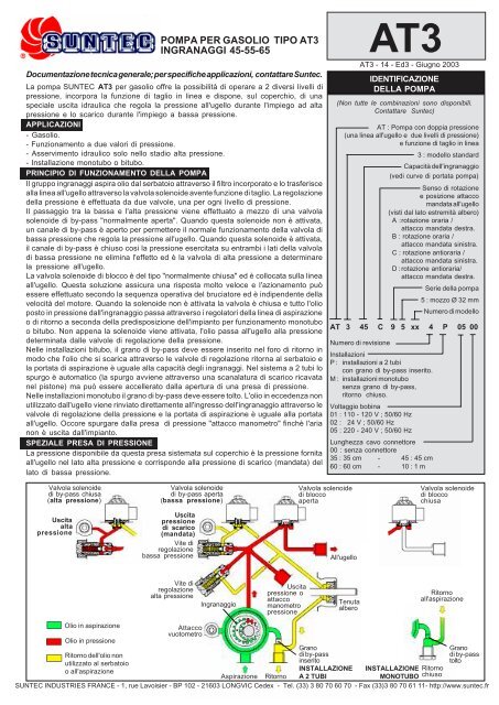 POMPA PER GASOLIO TIPO AT3 INGRANAGGI 45-55-65 - Suntec