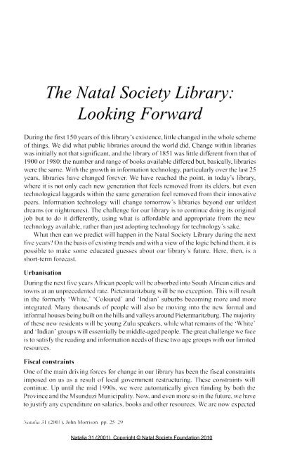 The Natal Society Library - Pietermaritzburg Local History