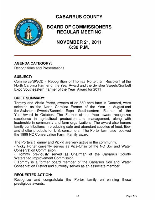 cabarrus county board of commissioners regular meeting november ...