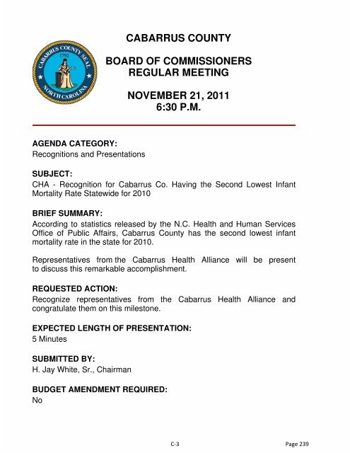 cabarrus county board of commissioners regular meeting november ...