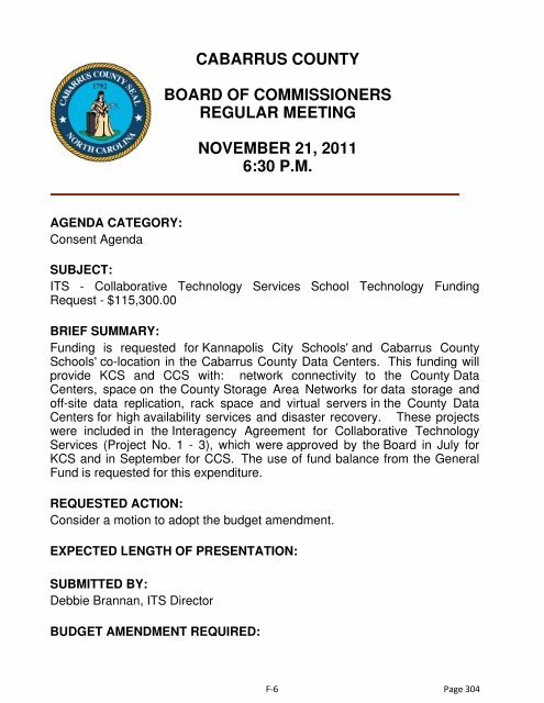 cabarrus county board of commissioners regular meeting november ...