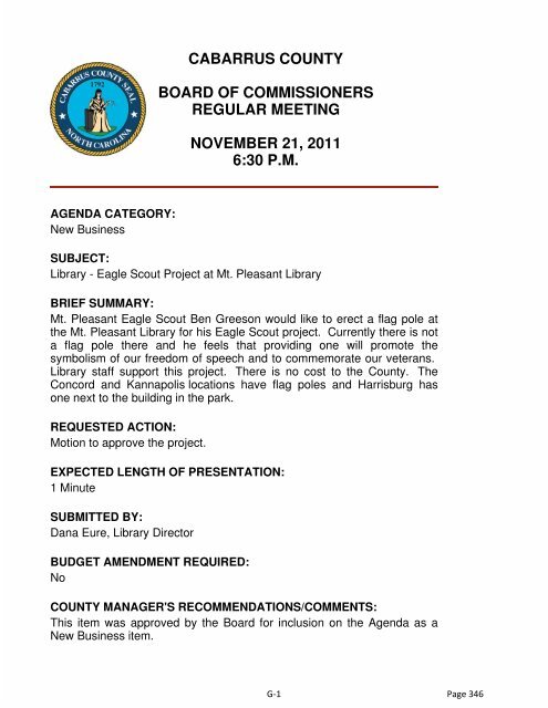 cabarrus county board of commissioners regular meeting november ...